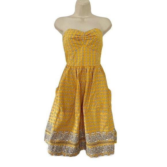 Anthropologie Girls From Savoy Yellow Bandana Strapless Dress Womens size 4 - Picture 2 of 11